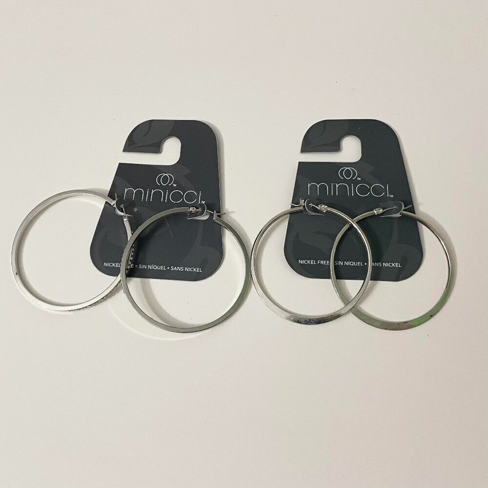 Minicci Silver Tone Hoop Earrings Lot of 2